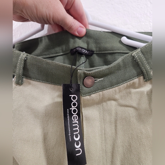 Papermoon Cream and Green Jeans With Side Cutouts - Picture 4 of 4